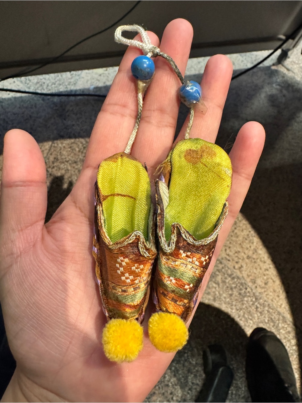 Vintage Turkish Slipper Ornaments Miniature Brocade Shoe Pair - Picture 3 of 14